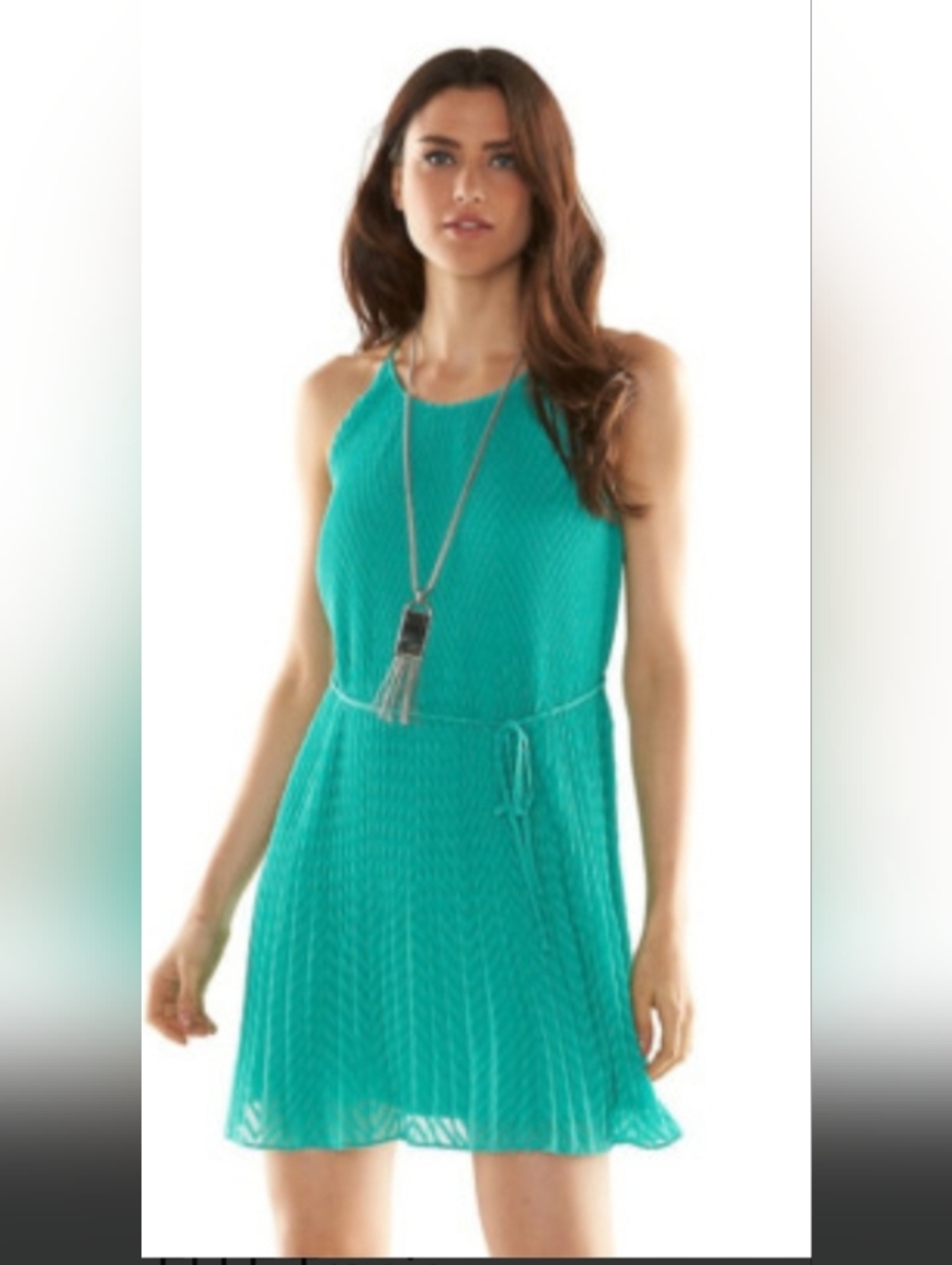 Elle Teal Pleated Tie-Waist Mini Dress